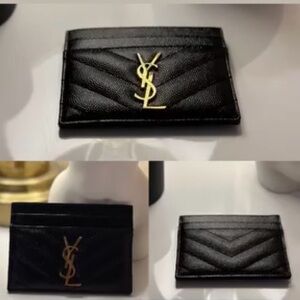 Saint Laurent Cassandre Matelasse Card Case in Grain De Poudre - Black